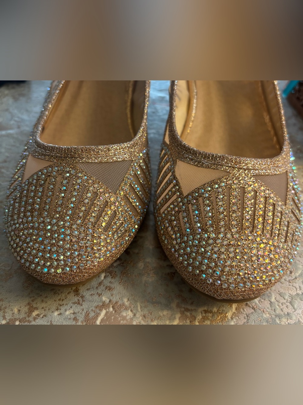 Dress Shoe by Foverever Pink Gold Sparkling Rhinestones Ballet Wedge size 6 NEW